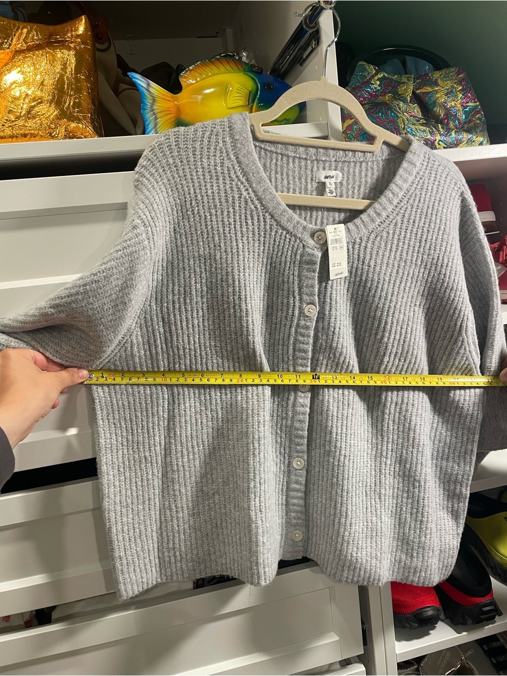 Aerie Light Gray Rib-Knit Button-Front Cardigan - Picture 4 of 5